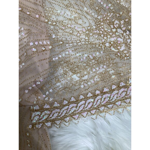 Hello Molly Gold Sheer Embellished Winged Cape Mini Evening Cocktail Dress L - Picture 6 of 8